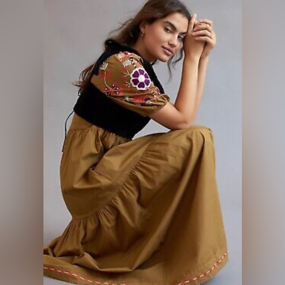 Maxi anthropology embroidered dress